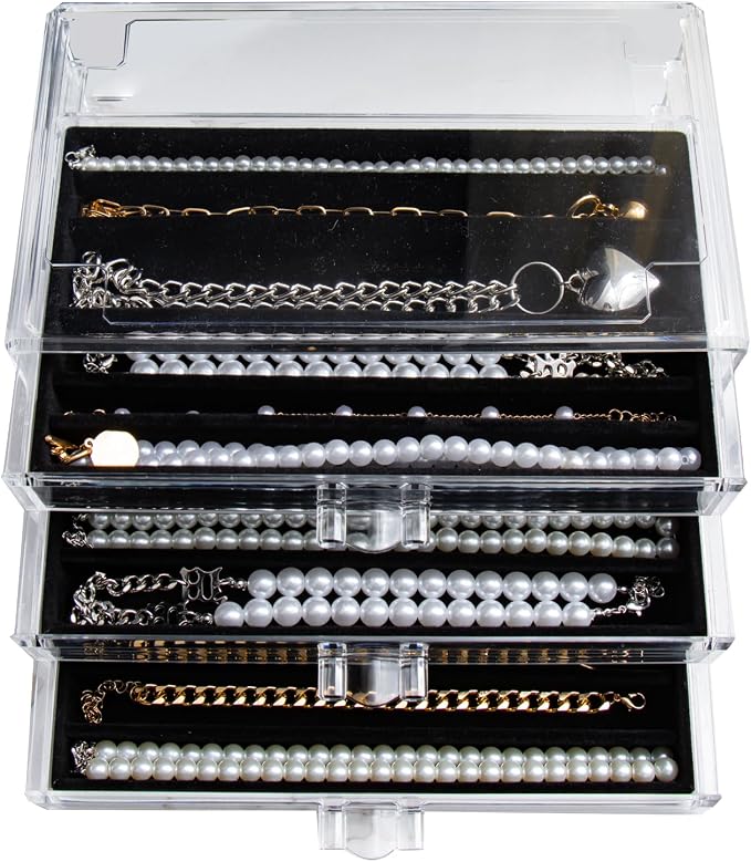 YUFONG Necklace Holder Organizer, Dustproof Necklace Box Velvet Necklace Organizer Box with Lid Clear Acrylic Dustproof Stackable Jewelry Displays for Necklaces Chain Display (Black, 3 Drawer) by YUFONG