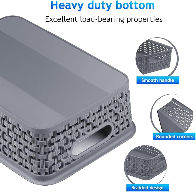 12 Pack Plastic Storage Baskets, Small Baskets for Organizing, Plastic Storage Bins Wicker Pantry Organizer Bins Household Toys for Laundry Room, Bedrooms, Kitchens, Cabinets, Countertops - Image 3