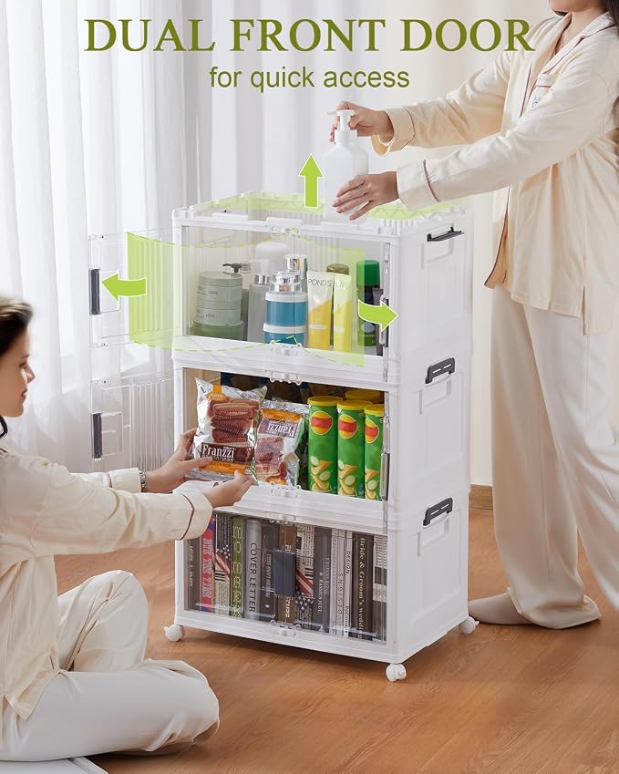 OlarHike 48QT Stackable Storage Bins with Lids - Folding Storage Boxes with Doors and Wheels, Collapsible Plastic Storage Organizer for Closets, Storage and Organization, 6 Pack Cubes - Image 6