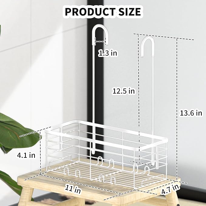 SHANSHUI Shower Caddy Hanging Bathroom Organizer Basket, Shampoo Bracket, Over Door Showers Caddy with Hooks, 304 Stainless Steel Rust Proof Rack- White - Image 6