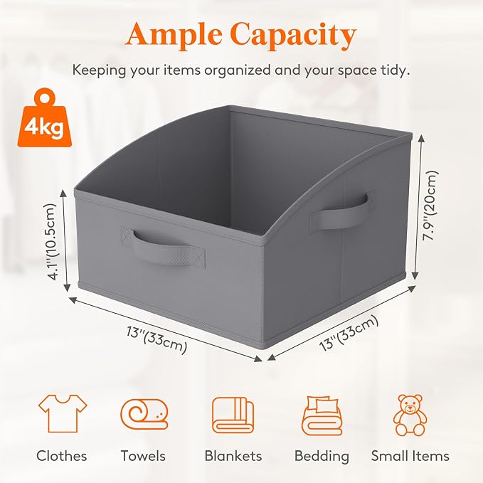 Lifewit Trapezoid Closet Storage Bins for Shelf, 6 Packs Non-woven Closet Organizer Baskets with Handles, Foldable Clothes Containers Boxes for Clothing, Book, Purse, 16L, Medium, Gray - Image 2