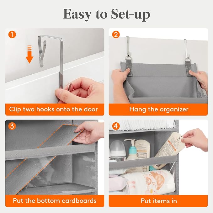Lifewit 1 Pack Over the Door Organizer, 6 Section Clear Window Hanging Storage with 4 Side Pockets, Sturdy Anti Tilt 40 lbs Load Behind Door for Closet, Bedroom, Bathroom, Nursery, Dorm, Light Gray - Image 7