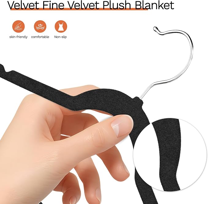 Black Velvet Hangers 20 Pack, Slim Space Saving Suit Hangers for Closet Organizer, Rotating Silver Hook, Non Slip Clothes Felt Hanger Heavy Duty for Coat,Shirt, Pants, Camisole, Dress - Image 2