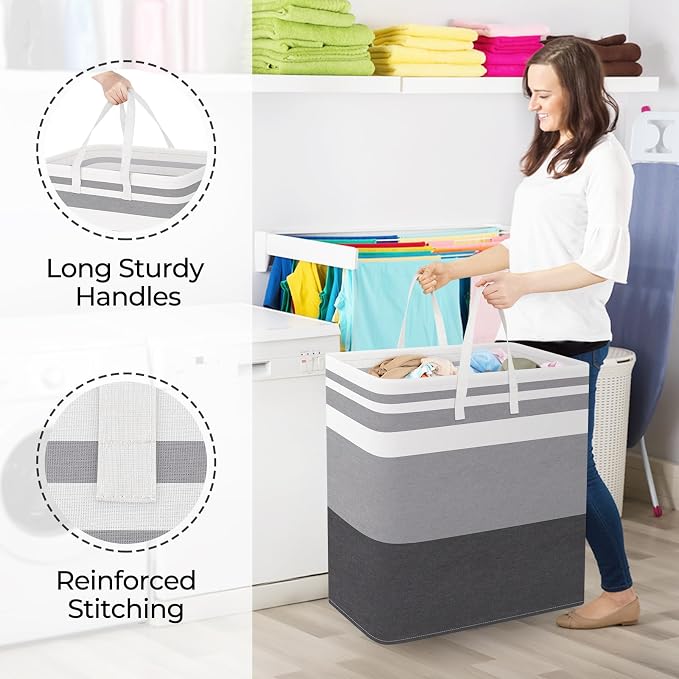 StorageRight Laundry Basket Hamper Large Collapsible Laundry Hamper with Easy Carry Handles，Freestanding Clothes Hampers for Laundry, Bedroom, Dorm, Clothes, Towels, 125L, Gradient Grey - Image 4