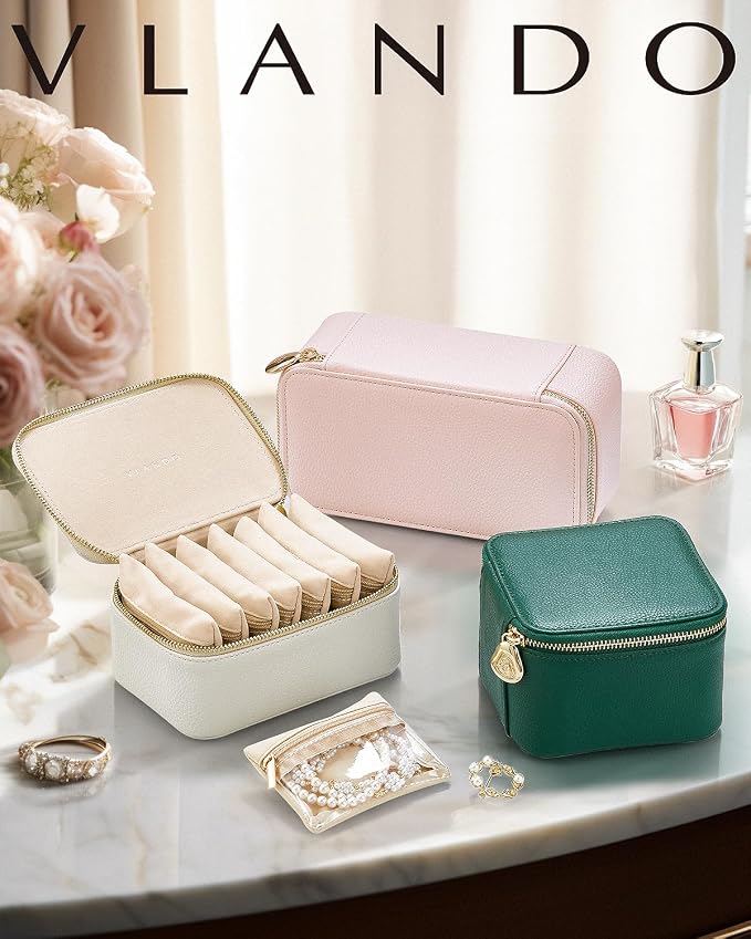 VLANDO Jewelry Travel Case,Travel Jewelry Organizer with Clear Velvet Jewelry Bags Zipper Pouch for Women Girl Gift- 8Pcs White - Image 7