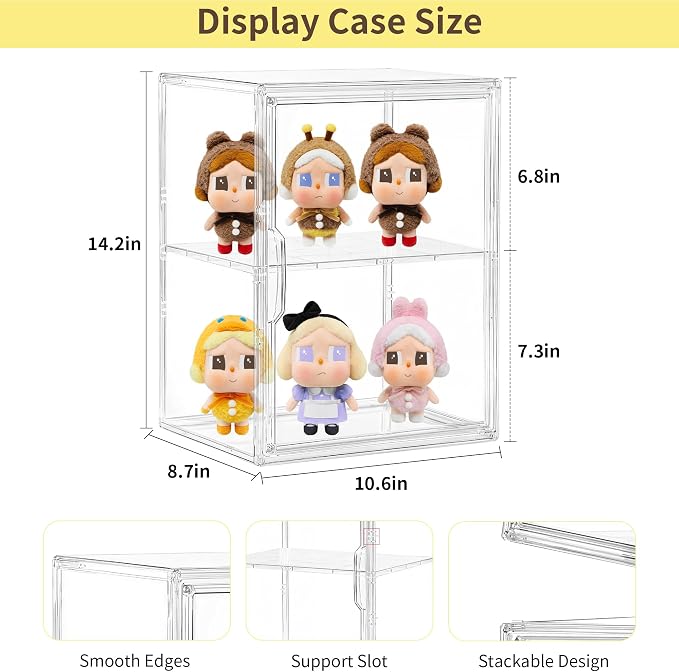 Acrylic Display Case, 2 Tier Clear Plastic Stackable Storage Bins with Magnetic Lids, Figure Display Case for Collectibles Cosmetic Acrylic Box, 2 Pack LXLXXL - Image 6