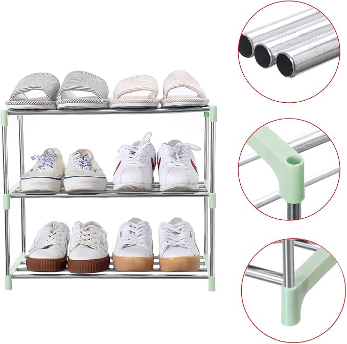 Jucaifu Stackable Small Shoe Rack, Entryway, Hallway and Closet Space Saving Storage and Organization (3-Tier, Green) - Image 5