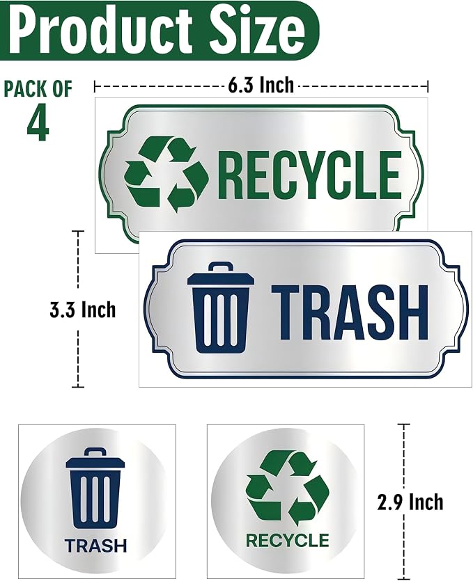 Recycle Stickers for Trash Bins 4Pcs, Waterproof Self-Adhesive Trash and Recycle Stickers for Home, Office, Hotel, Apartment, School, Recycling Signs for Indoor/Outdoor Garbage Can - Image 2