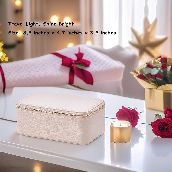 VLANDO Travel Jewelry Box Organizer – Portable PU Leather Jewelry Case with 6/8/12 Zippered Pouches, Compact Storage for Earrings Rings Necklaces Bracelets, Rosy Mauve - Image 2