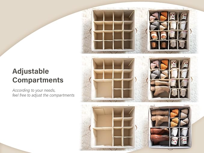 StorageWorks Shoe Organizer for Closet, Fits up to 24 Pairs, Shoe Cubby Storage Containers with Adjustable Dividers and Clear Cover, Black - Image 4