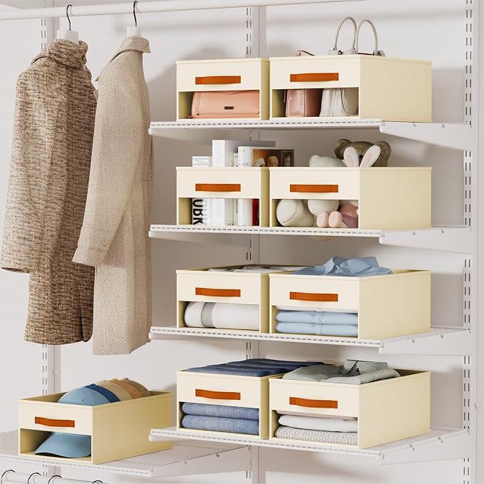 Homsorout Drawer Organizers and Storage - 6 Pack Foldable Pants Organizer with Clear Window & Handles, Fabric Closet Organizer for Clothes, Jeans, Sweaters, Towels, T-shirt, Scarf (Beige) - Image 6