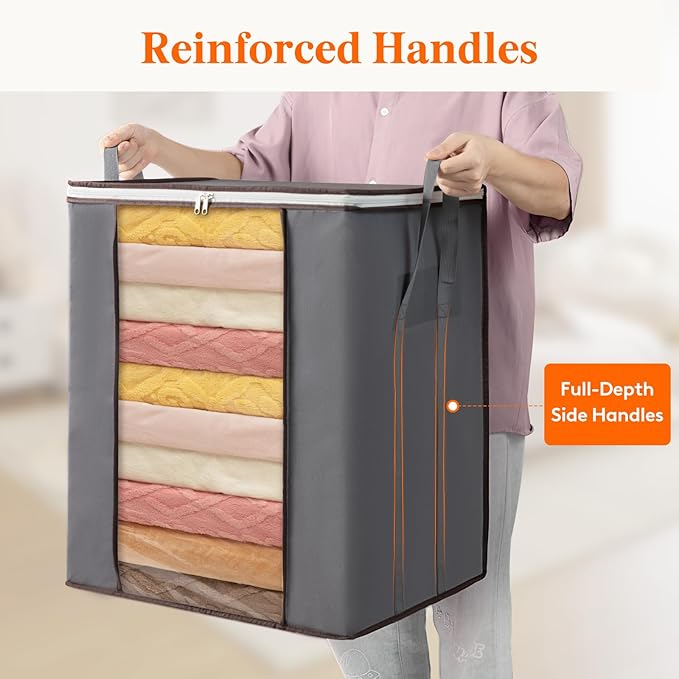Lifewit 120L Extra Large Blanket Storage Bags, Foldable Comforter Storage with Reinforced Handles, Clothes Storage Containers for King Comforter, Bedding, Pillow, Sheet, Storage Bin with Lids 4 Pack