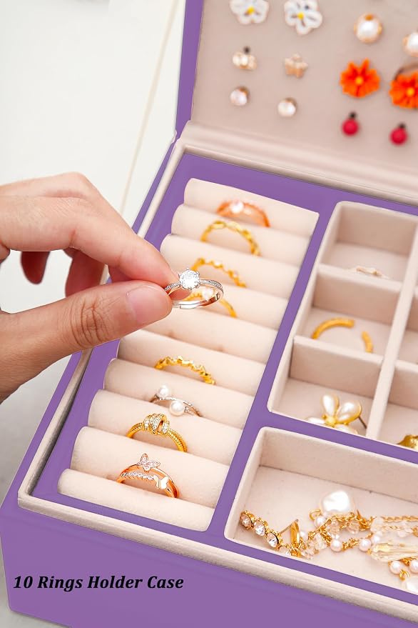 QBestry Girls Jewelry Box for Earrings Jewelry Organizer Box Teen Girls Earrings Organizer Jewelry Box with Earring Holder Organizer Stud Earring Box for Girls Womens Jewelry Case Organizer Purple - Image 5