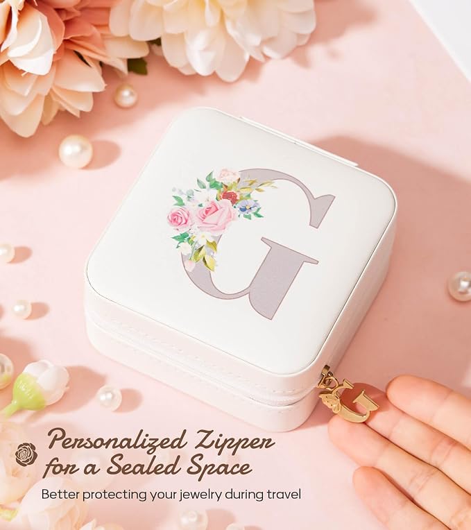 Enthralite Travel Jewelry Box for Girls: Traveling Jewelry Case Gift for Women - Mini Organizer for Necklaces Earrings White G - Image 4
