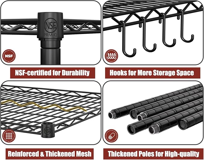 PrimeZone 5 Tier 80.7"H x 55.5"W x 24"D Wire Shelving with Wheels 3000lbs NSF Certified Storage Shelves Heavy Duty Metal Shelf Adjustable Rolling Rack Commercial Garage Restaurant Warehouse Kitchen - Image 7