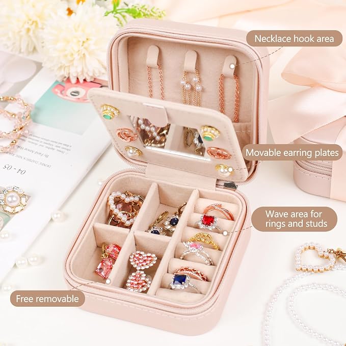 CHMI Personalized Jewelry Box for Women and Girls - Travel Essential and Birthday Gift - Bridesmaid Gift - Initial Pink J - Image 2