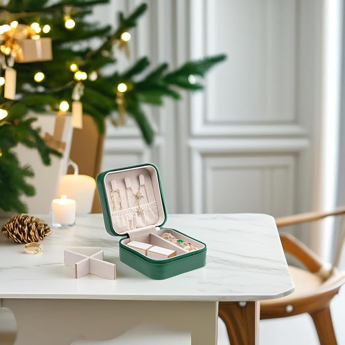Vlando Small Travel Jewelry Box Organizer Display Storage Case for Girls Women Gift Rings Earrings Necklaces, Dark Green - Image 7