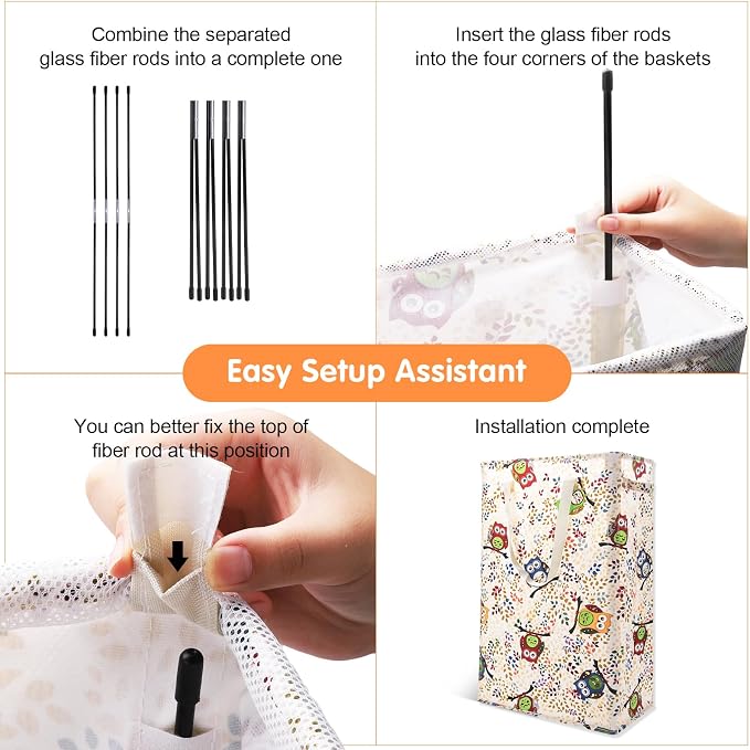 Odonata Slim Laundry Hamper Handles Collapsible Laundry Basket Thin Dirty Clothes Basket Narrow Laundry Bag Foldable Dirty Hamper 48L (Owl) - Image 3