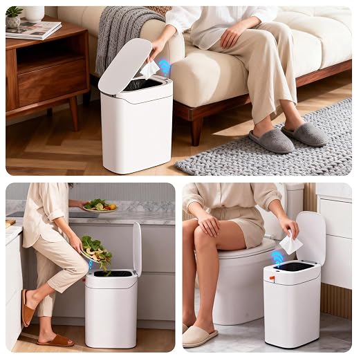 funest Bathroom Trash Can with Lid, Automatic Motion Sensor Trash Can, 3.5 Gallon Garbage Can, Type-C Rechargeable, Bag-Holding Design, One-Pull Auto Packing, Quiet-Close Hinge for Bedroom, Office - Image 8