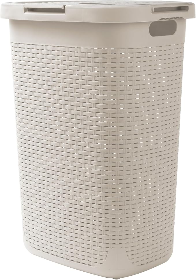 Mind Reader Slim Laundry Hamper with Lid, 60L Tall Clothes Basket, Narrow Tapered Design for Bathrooms, Closets and Laundry Rooms, Plastic, Ivory - Image 7
