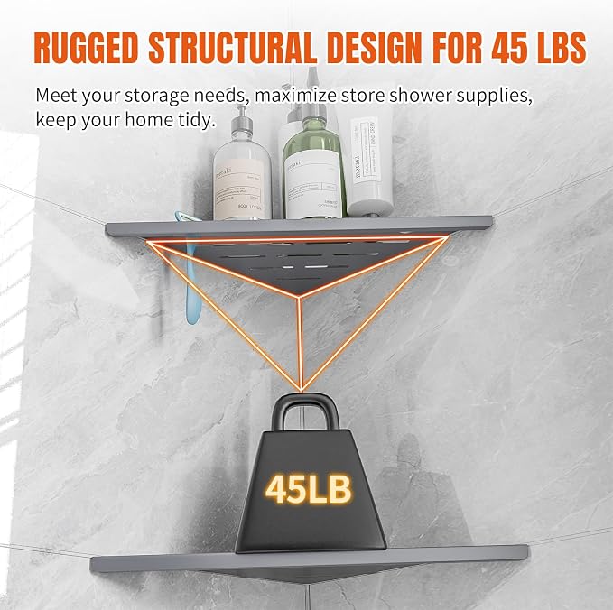 Corner Shower Shelves with Rozar Hole,Rustproof Stainless Steel Corner Shower Caddy Organizer Modern Sturdy Shower Shelf for Inside Shower 10" Large Capacity No-Drill Rack Storage Bathroom Accessories - Image 4