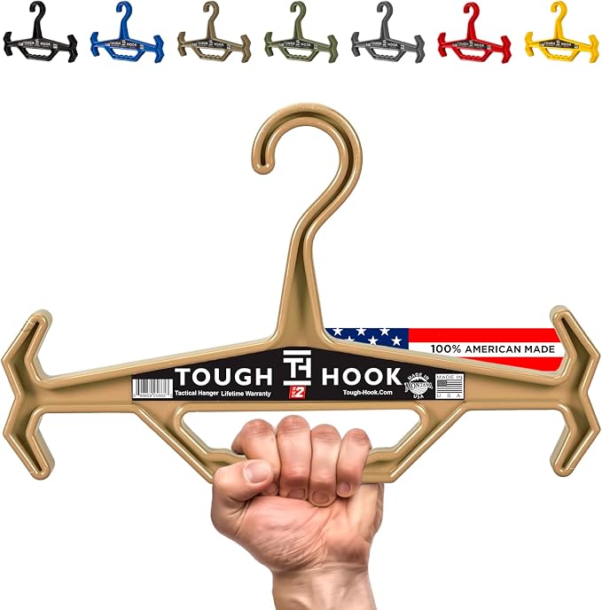 Tough Hook Original Heavy Duty Hangers – The Superhero of Hangers | American Made,Anti-Slip Premium Tactical Hanger for Police Gear, Scuba Gear & Dive BCD – DuraResin 200-lb Cap Wetsuit Hanger 1 Tan by ToughHook