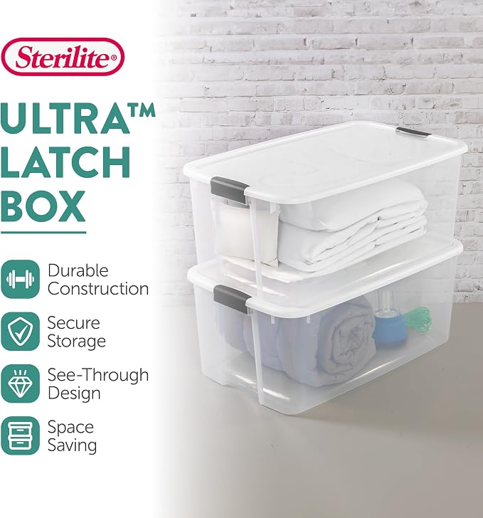 Sterilite 4-Pack Ultra Latching Box, Storage Bins with Lids, Clear Plastic, 116 Quart - Heavy-Duty Organizing Containers for Closet, Bathroom, and Office - Image 2
