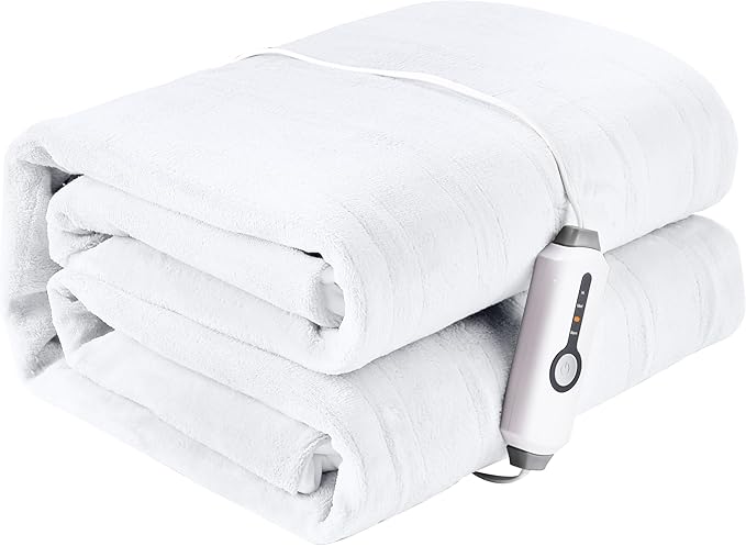 Electric Mattress Pad Full Size 54"x75" with 10 Hours Auto Off 4 Heat Setting Simple Controller Fit Up to 15 Inch Deep Pocket, Machine Washable- White