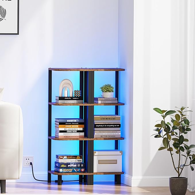 TUTOTAK Corner Shelf, 4-Tier Corner Bookshelf for Small Space, Narrow Display Corner Shelf Stand with Storage Rack, for Living Room, Bedroom, Rustic Brown BS08BB004L - Image 6