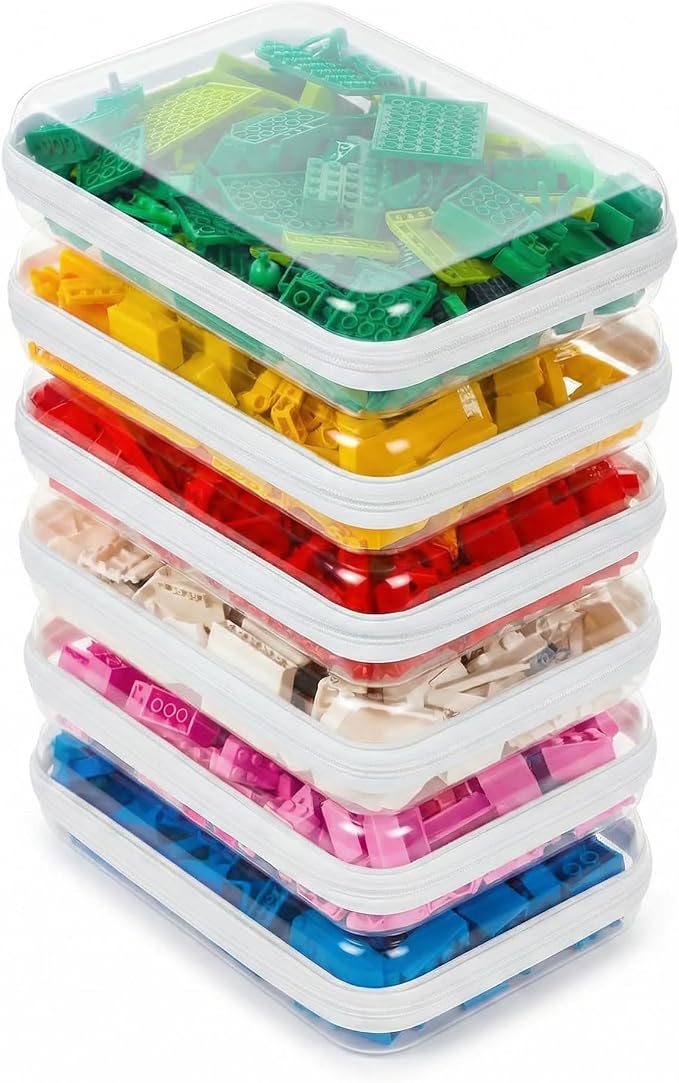 CoiiJoii 6PCS Clear Hard Shell Zipper Case,Portable Cosmetic Bag with Zipper,Kid's Toy Storage Organizer Bins,Hard Plastic Case,Clear Bags for Organizing by CoiiJoii