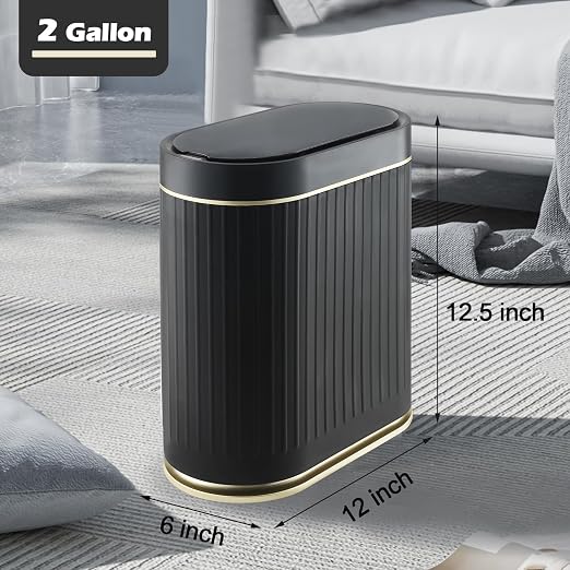 SYNCVIBE Bathroom Sensor Trash Can with Lid Automatic 2 Gallon Small Sensor Garbage Bin, 7.5 Liter Motion Sensor Smart Rubbish Bin Bathroom Decor, Slim Waterproof Plastic Garbage Can, Black Gold - Image 2