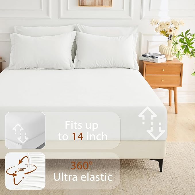 MUXHOMO 7 Pieces King Comforter Set, Soft Bed in a Bag King Size, All Season Bedding Set with Comforter, Flat Sheet, Fitted Sheet, Pillowcases & Shams, White