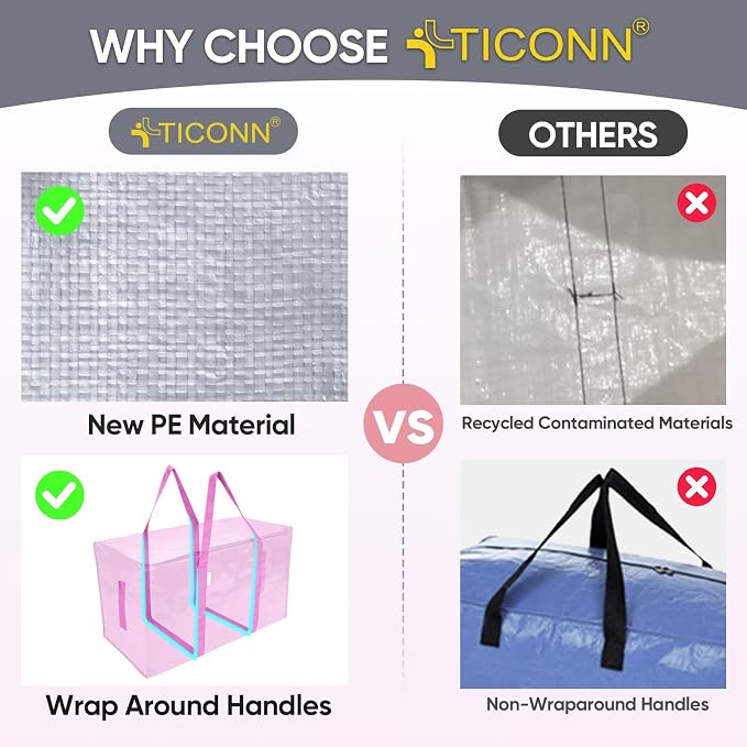 TICONN 6 Pack Extra Large Moving Bags Heavy Duty with Zippers & Carrying Handles, Durable Storage Bags Moving Boxes for Closet Organizers and Storage (6 Pack, Pink) - Image 4