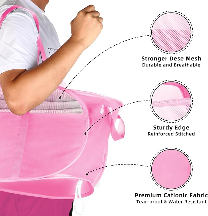 100L Collapsible Laundry Baskets, Tear Proof Pop Up Laundry Hamper with Dual Handles, Large Foldable Laundry Basket, Easy to Carry Laundry Hamper for Home, Laundry Room, Bedroom, Dorm, Travel Pink - Image 5