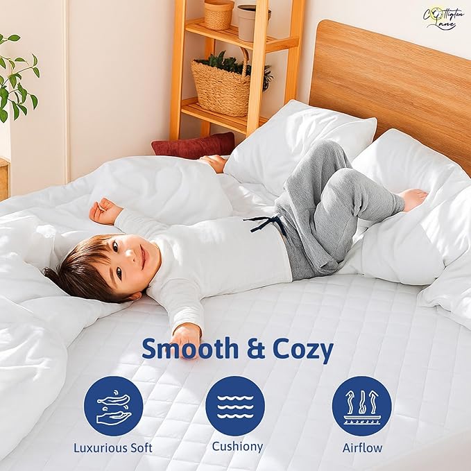 Cottington Lane 400 GSM Full Size Waterproof Quilted Mattress Pad Protector, Soft Microfiber Mattress Topper Cover with TPU Backing, Deep Pocket Fits up to 21 Inch Mattresses, White