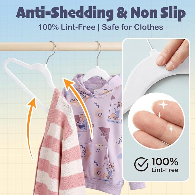 HOUSE DAY 14 Inch Kids Velvet Hangers 50 Pack, Durable Big Kids Hangers for Youth,Teen, Non Slip Kid Felt Hanger, Cute Childrens Hanger for Closet, White - Image 4