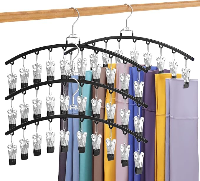 4 Pack Closet Organizers and Storage for Legging, Ginyoyo Metal Gym Clothes Legging Organizer w/40 Clips Holds 40 Leggings, Hangers Space Saving, Room Organization Essentials, Black by Unknown