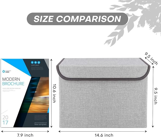 Bagnizer Linen Fabric Foldable Storage Cube Bin Organizer Basket with Flip-Top Lid & Handles, Large Clothes Blanket Box for Home, Office, Closet, Light Gray, 4 Pack 14.6 x 9.5 x 9.5” - Image 3