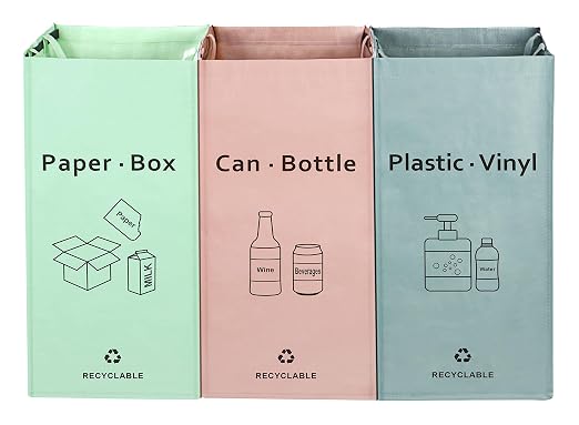 JIALAI HOME Separate Recycling Bin for Kitchen Home - Indoor Recycle Bins (Pink, Green, Gray) Waste Trash Sorting Bins, Reusable Waterproof Affordable Recycle Bags, Pack of 3 Bags - Image 9