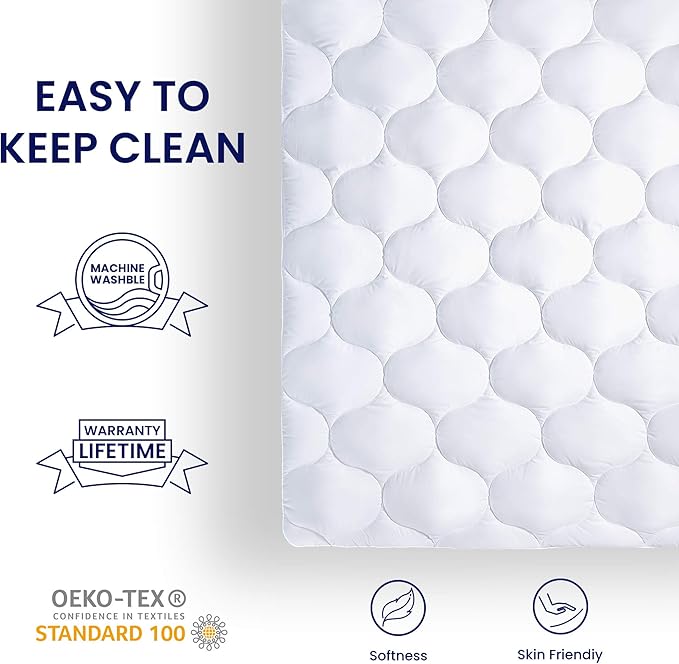 SLEEP ZONE Quilted Fitted Queen Mattress Pad Cover - Soft Fluffy Pillow Top Bed Mattress Topper Deep Pocket 8-21 inch, Queen