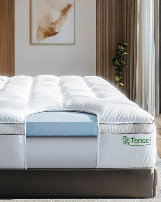 ViscoSoft 4 Inch Pillow Top Memory Foam Mattress Topper Queen - Cooling Hybrid Lux Dual Layer Mattress Pad - CertiPur-US Certified