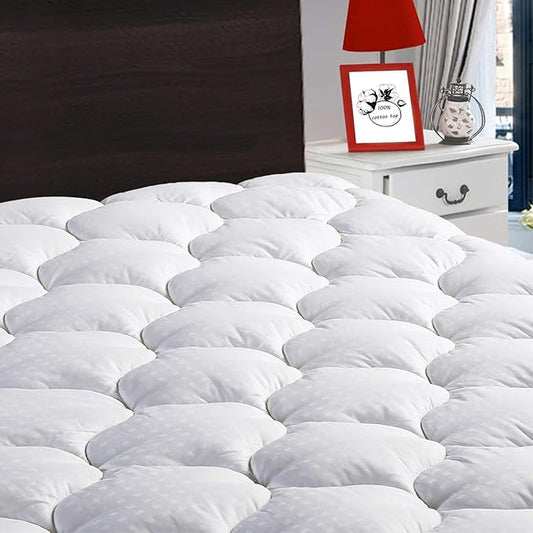 LEISURE TOWN Cotton King Mattress Pad Fitted Quilted Mattress Cover Pillow Top Mattress Topper Cooling Soft Breathable Mattress Protector with 8-21 Deep Pocket,Machine Washable (78x80 White)