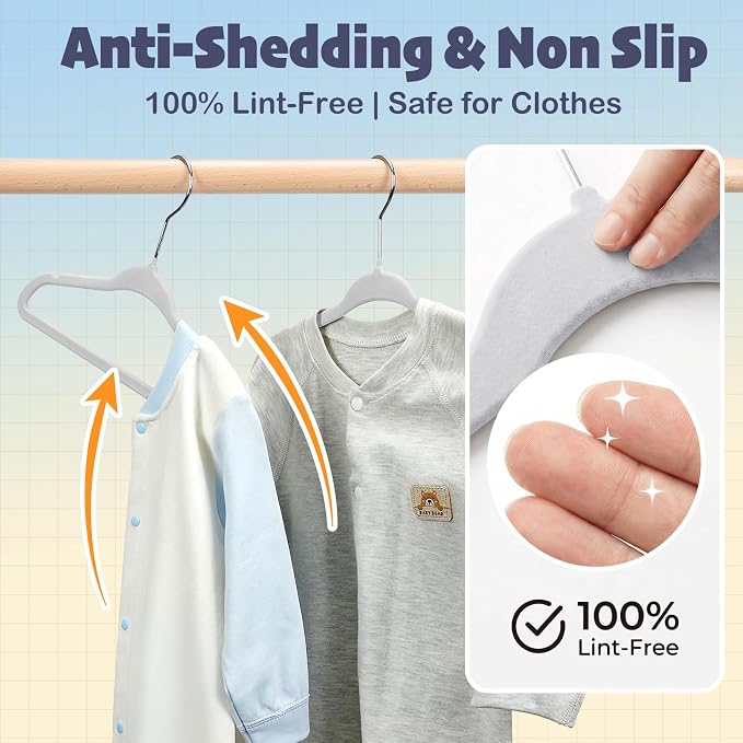 HOUSE DAY 11 Inch Velvet Baby Hangers 50 Pack Grey, Premium Kids Hangers for Children, Infant & Toddler Clothes, Durable Non Slip Small Baby Felt Hanger for Closet, Ideal for Everyday Use - Image 4