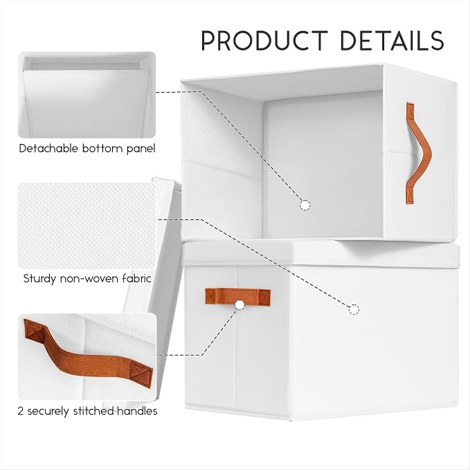 Homsorout Storage Bins with Lids - Fabric Storage Baskets for Shelves, 6 Pack Foldable Decorative Boxes with Handles, Stackable Organizer Bins for Home, Nursery, Dorm, White - Image 4