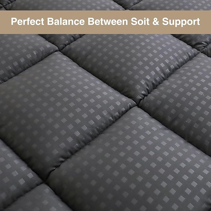 Quilted Fitted Mattress Pad, Elastic Fitted Mattress Topper Protector and Cover Stretches up to 14 Inches Deep, 4 Anchor Elastic Bands, Machine Washable (Dgrey, Twin)