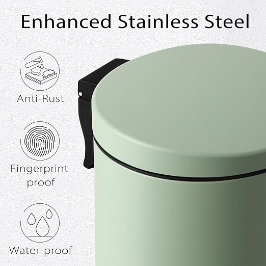 TIPGO Small Trash Can with Lid Soft Close, 4.5 Liters / 1.2 Gallon Bathroom Garbage Can, Mini Step Trash Bin, Stainless Steel Wastebasket for Bathroom, Bedroom, Office (Green) - Image 3