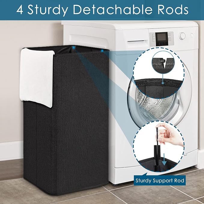 SNIGJAT Large Laundry Hamper, Tall Laundry Hamper with Sturdy Handles, Hampers for Laundry, Rectangular Dirty Clothes Hamper for Bedroom, Extra Large Laundry Basket for Clothes Toys, 80 L - Image 3