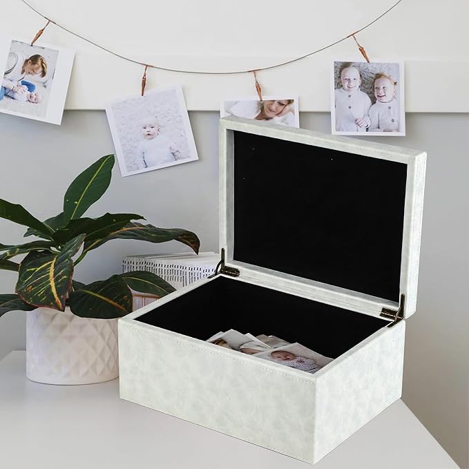 HofferRuffer Faux Leather Decorative Box, Large Wooden Structure Keepsake Box Accessory Organizer Jewelry Organizer with Hinged Lid, Storage Container for Home or Office (Cream White) - Image 6