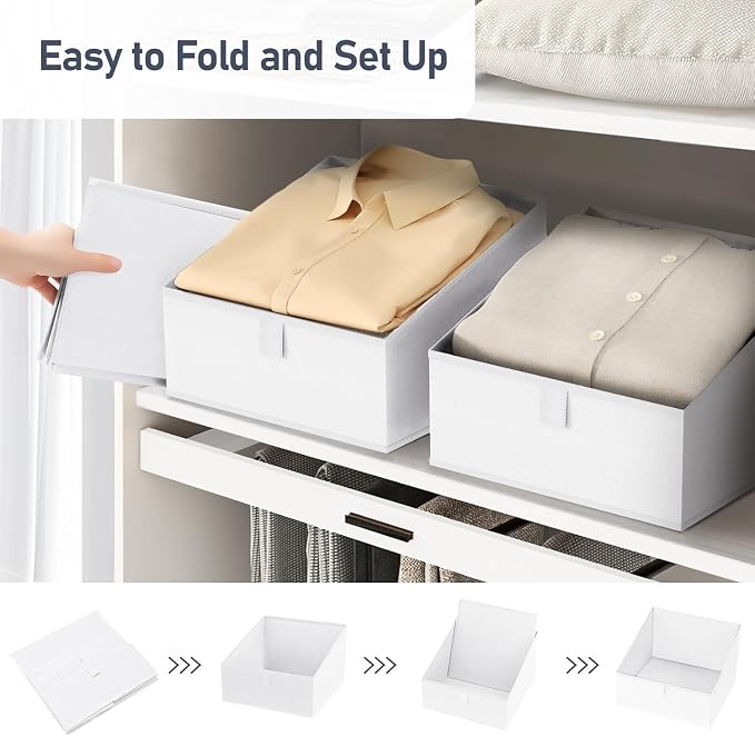 DIMJ Closet Storage Bins 10 Pack - Fabric Storage Baskets for Shelves, Collapsible Clothes Organizer, Trapezoid Shelf Organization Storage Cubes for Purse, Toys, Books, Towel, Clothes, White - Image 3