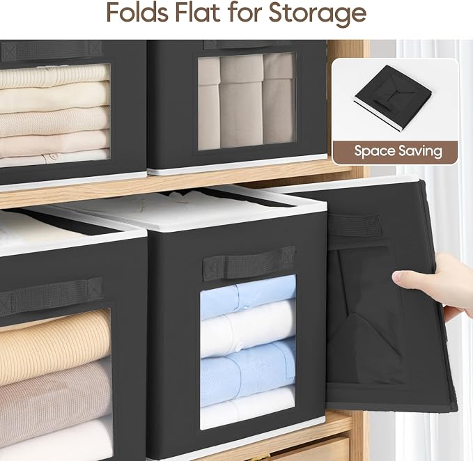 Homsorout Cube Storage Bins - Fabric Shelves for Closet Organization, Foldable Storage Bins for Clothes, Decorative Storage Baskets with Window for Home, Set of 6, Black - Image 8